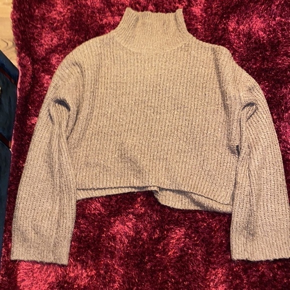 Urban heritage dusty rose ribbed knit turtle neck cropped long Sleeve sweater L - Picture 2 of 12